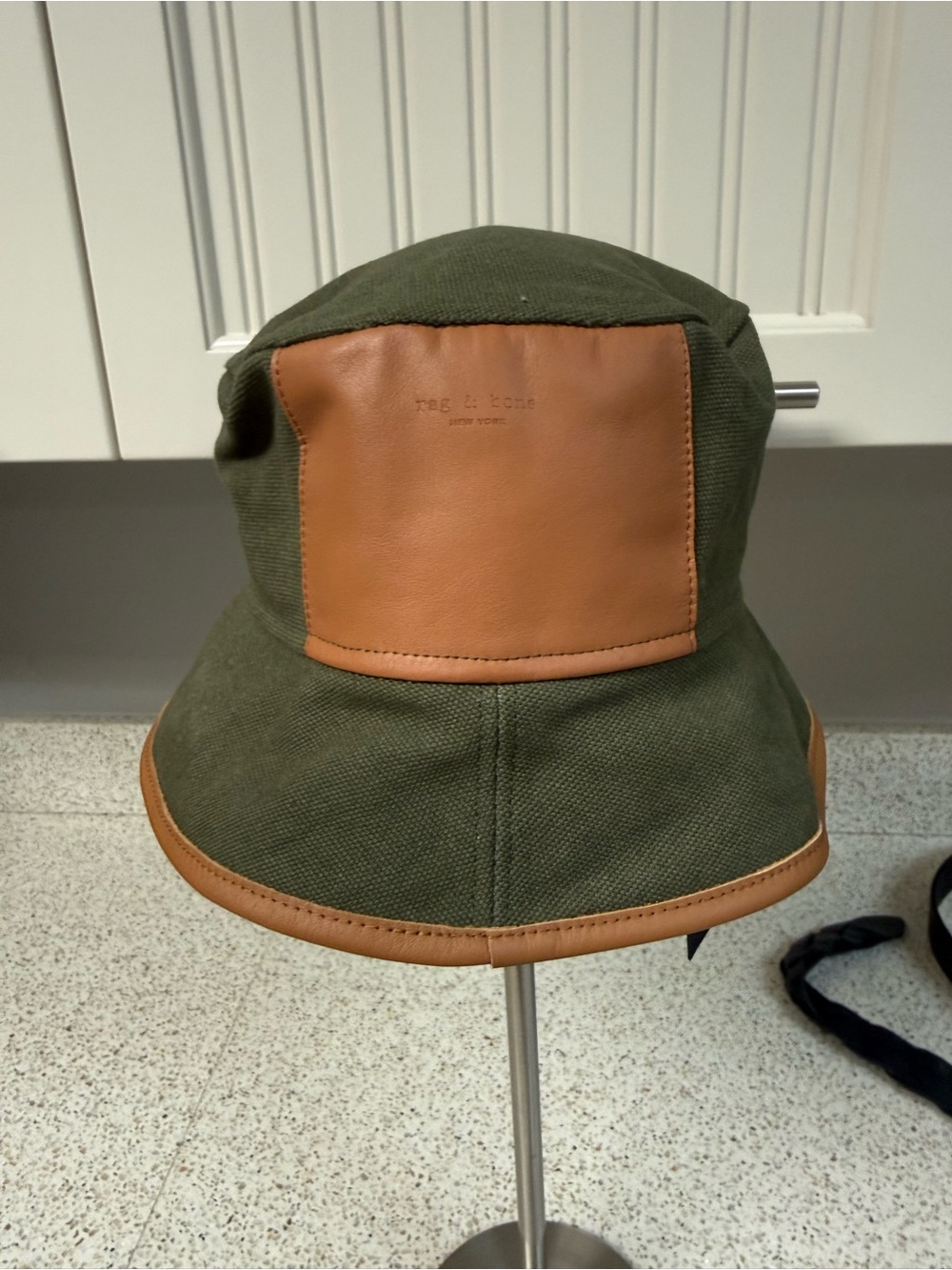 rag & bone Olive Canvas Bucket Hat with Tan Leather Accents new with tags